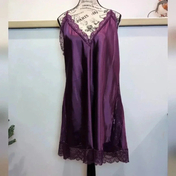 AVIDLOVE | Women's Purple Satin Lace V-Neck Chemise Nightgown - Picture 3 of 8